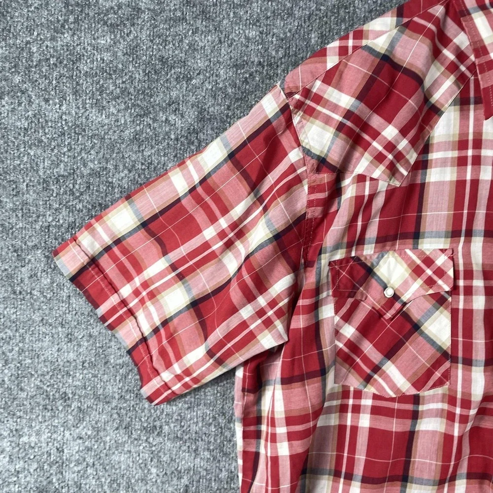 Ely Cattleman Shirt Mens XL Red Plaid Short Sleeve Pearl Snap Button Up Western - Picture 7 of 12